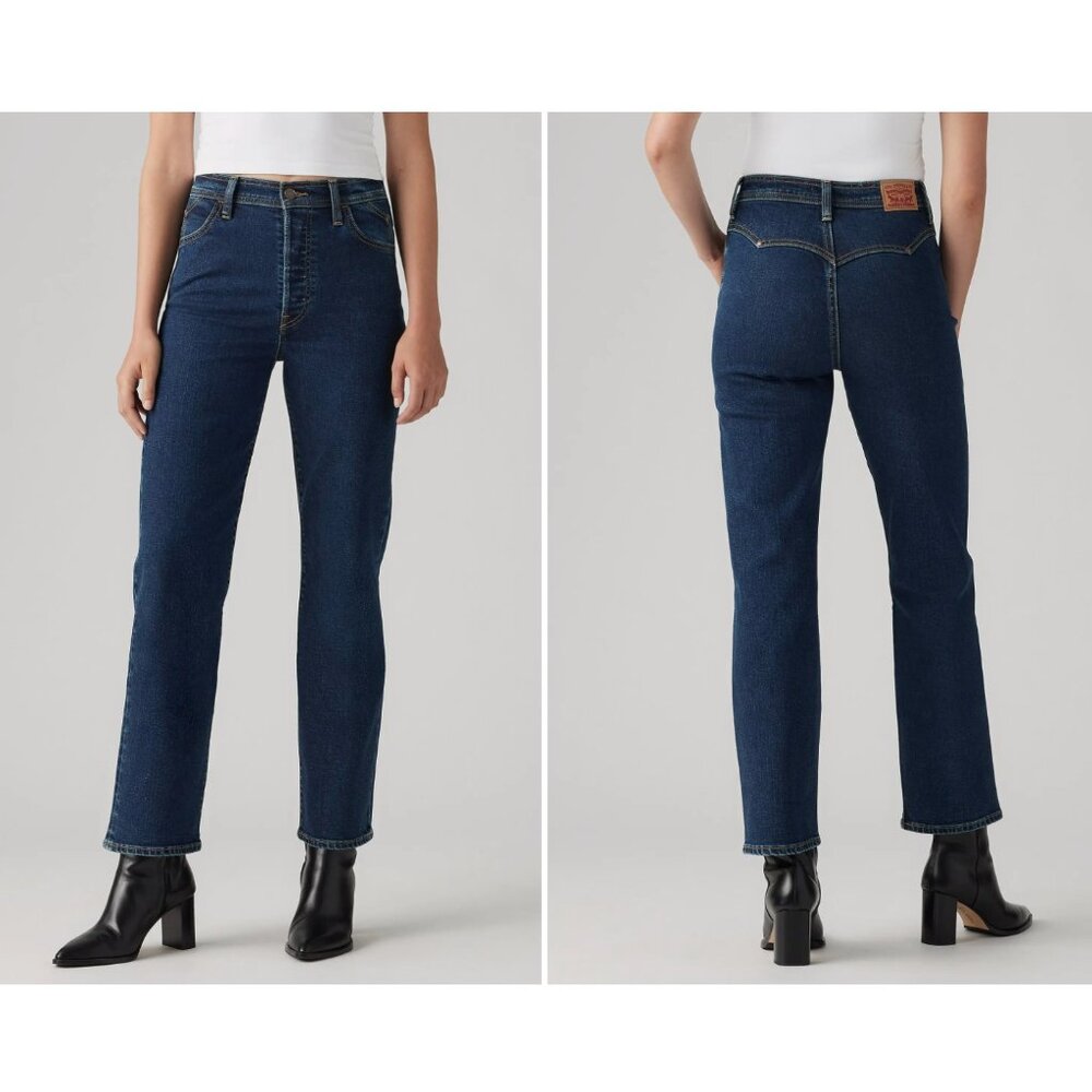 Levi's 26x27 Ribcage Riveted High Waist Ankle Straight Leg Jeans Dark Wa…